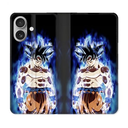 Housse Cuir Portefeuille Pour Iphone 16 Plus Manga Dragon Ball Sangoku Noir