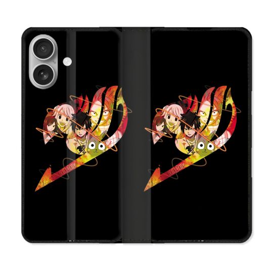 Housse Cuir Portefeuille Pour Iphone 16 Plus Manga Fairy Tail Logo Noir