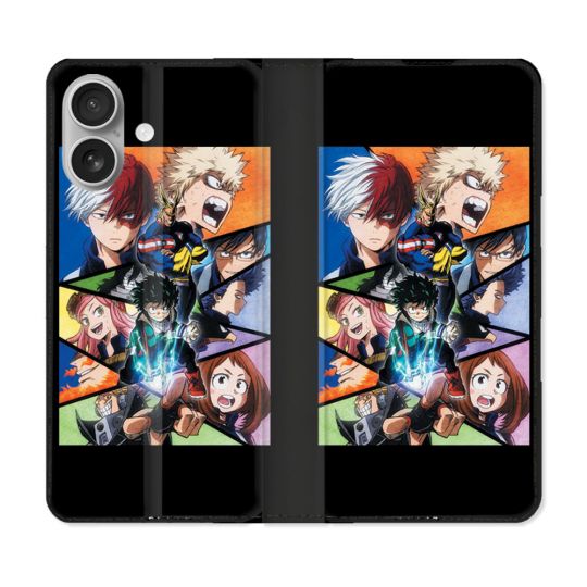 Housse Cuir Portefeuille Pour Iphone 16 Plus Manga My Hero Academia Noir