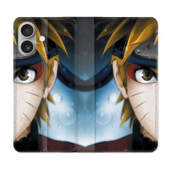 Housse Cuir Portefeuille Pour Iphone 16 Plus Manga Naruto Blanc