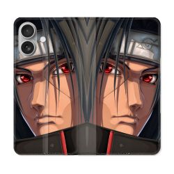 Housse Cuir Portefeuille Pour Iphone 16 Plus Manga Naruto Itachi Visage
