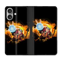 Housse Cuir Portefeuille Pour Iphone 16 Plus Manga Naruto Noir