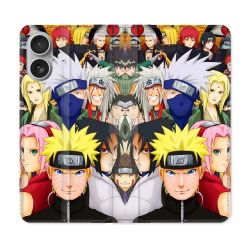 Housse Cuir Portefeuille Pour Iphone 16 Plus Manga Naruto Team