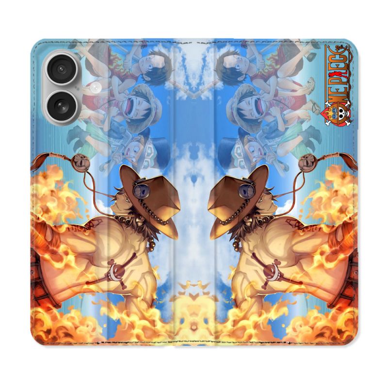 Housse Cuir Portefeuille Pour Iphone 16 Plus Manga One Piece Ace Color