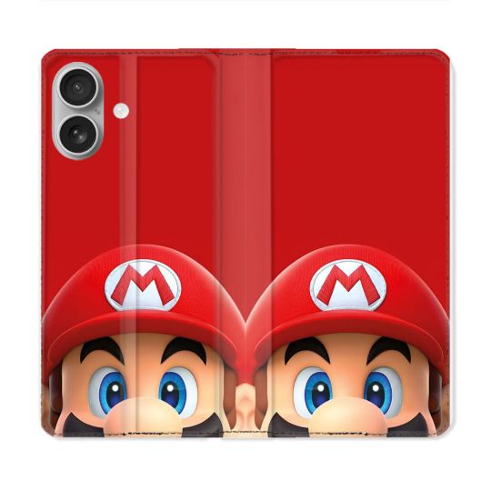 Housse Cuir Portefeuille Pour Iphone 16 Plus Mario Rouge