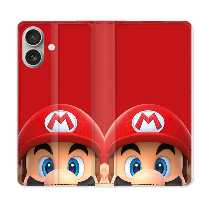 Housse Cuir Portefeuille Pour Iphone 16 Plus Mario Rouge