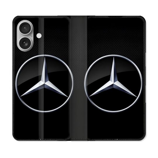 Housse Cuir Portefeuille Pour Iphone 16 Plus Mercedes Carbone
