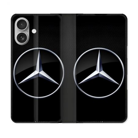 Housse Cuir Portefeuille Pour Iphone 16 Plus Mercedes Carbone
