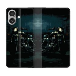 Housse Cuir Portefeuille Pour Iphone 16 Plus Moto Harley Vintage