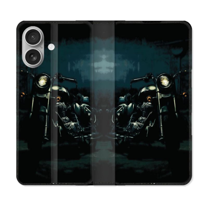 Housse Cuir Portefeuille Pour Iphone 16 Plus Moto Harley Vintage