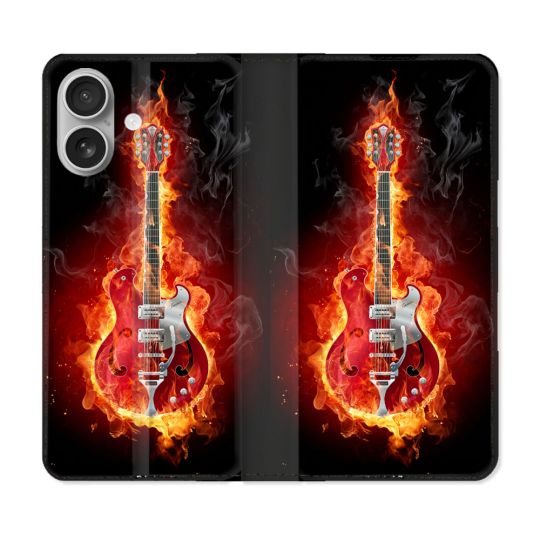 Housse Cuir Portefeuille Pour Iphone 16 Plus Musique Guitare Electrique