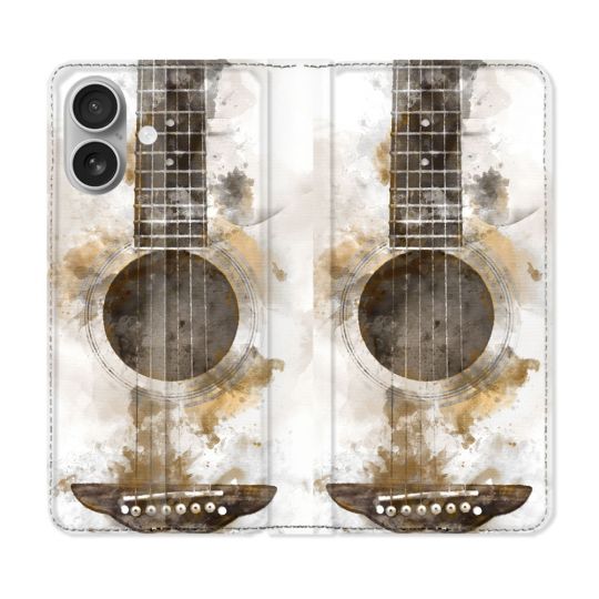 Housse Cuir Portefeuille Pour Iphone 16 Plus Musique Guitare Tag