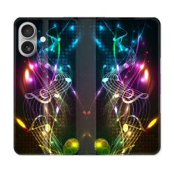 Housse Cuir Portefeuille Pour Iphone 16 Plus Musique Partition Multicolore
