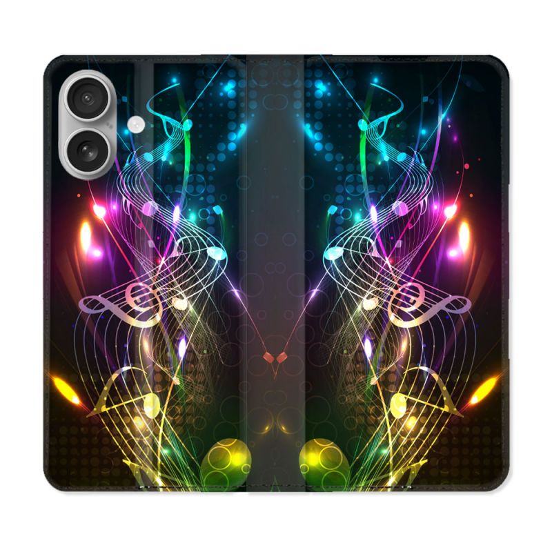 Housse Cuir Portefeuille Pour Iphone 16 Plus Musique Partition Multicolore