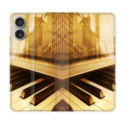 Housse Cuir Portefeuille Pour Iphone 16 Plus Musique Piano Retro