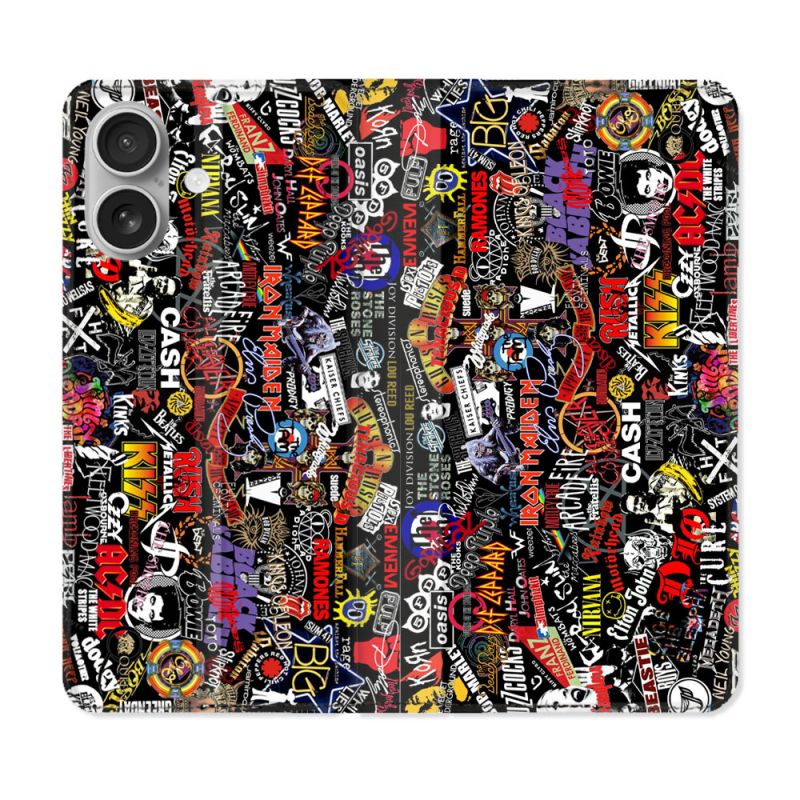 Housse Cuir Portefeuille Pour Iphone 16 Plus Musique Rock Groupe