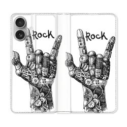 Housse Cuir Portefeuille Pour Iphone 16 Plus Musique Rock Main