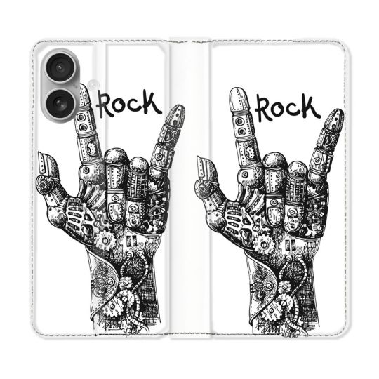 Housse Cuir Portefeuille Pour Iphone 16 Plus Musique Rock Main
