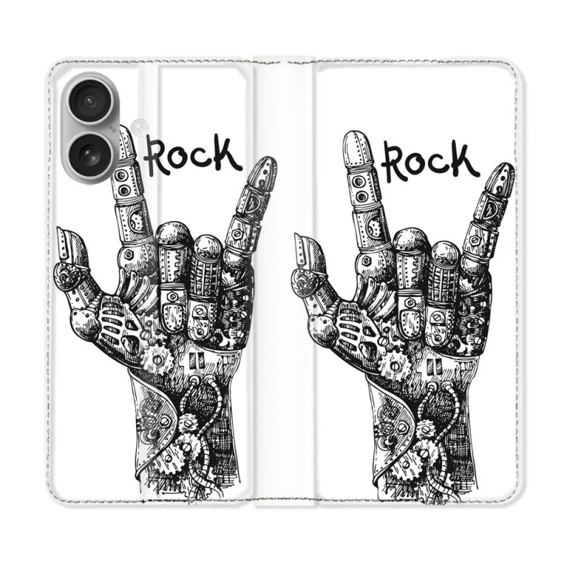 Housse Cuir Portefeuille Pour Iphone 16 Plus Musique Rock Main