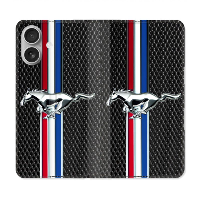 Housse Cuir Portefeuille Pour Iphone 16 Plus Mustang