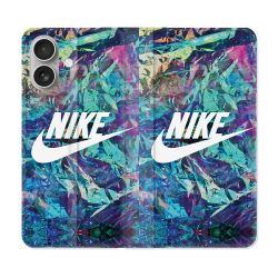 Housse Cuir Portefeuille Pour Iphone 16 Plus Nike Turquoise