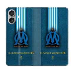 Housse Cuir Portefeuille Pour Iphone 16 Plus Olympique Marseille OM Bande