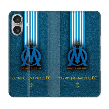 Housse Cuir Portefeuille Pour Iphone 16 Plus Olympique Marseille OM Bande