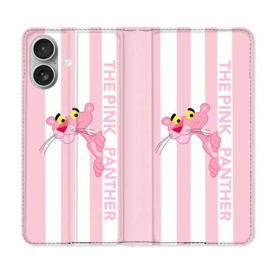 Housse Cuir Portefeuille Pour Iphone 16 Plus Panthere Rose