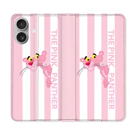 Housse Cuir Portefeuille Pour Iphone 16 Plus Panthere Rose