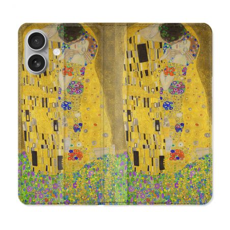 Housse Cuir Portefeuille Pour Iphone 16 Plus Peinture Le Baiser
