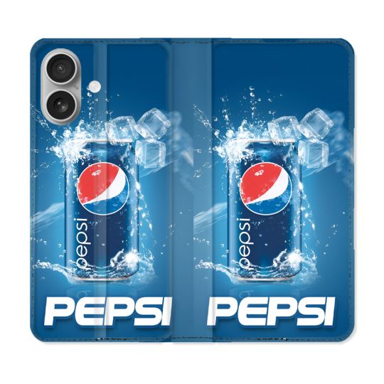 Housse Cuir Portefeuille Pour Iphone 16 Plus Pepsi