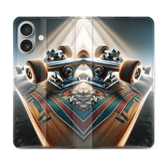 Housse Cuir Portefeuille Pour Iphone 16 Plus Planche Skate