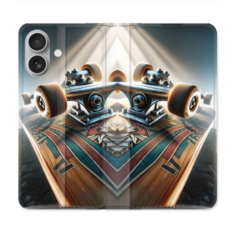 Housse Cuir Portefeuille Pour Iphone 16 Plus Planche Skate