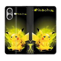 Housse Cuir Portefeuille Pour Iphone 16 Plus Pokemon Pikachu Eclair