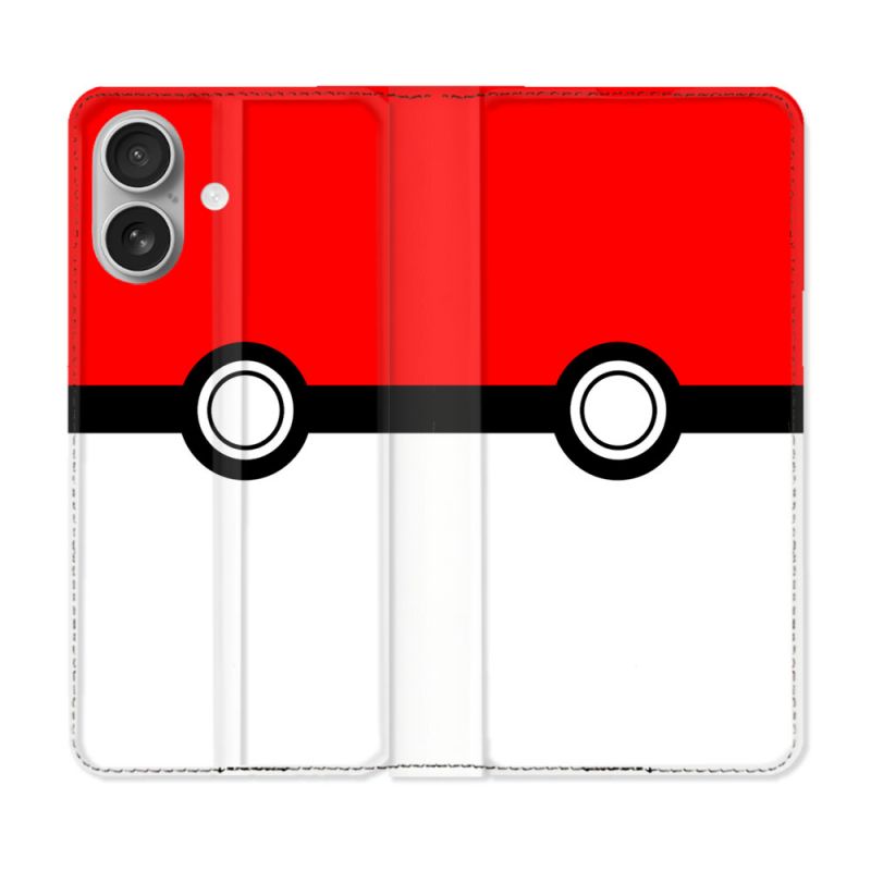 Housse Cuir Portefeuille Pour Iphone 16 Plus Pokemon Pokeball