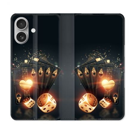Housse Cuir Portefeuille Pour Iphone 16 Plus Poker Des
