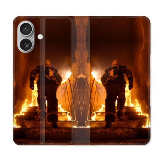 Housse Cuir Portefeuille Pour Iphone 16 Plus Pompier Escalier