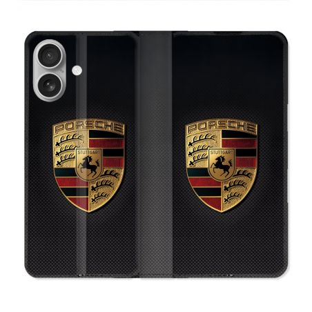 Housse Cuir Portefeuille Pour Iphone 16 Plus Porsche Carbone