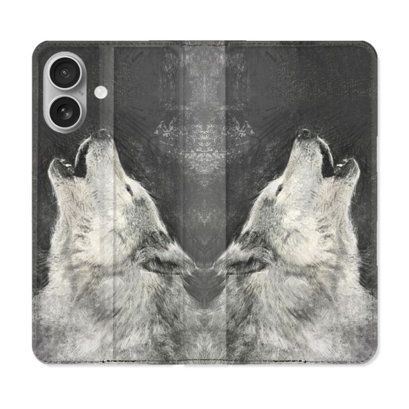 Housse Cuir Portefeuille Pour Iphone 16 Plus Animal Loup Hurlement