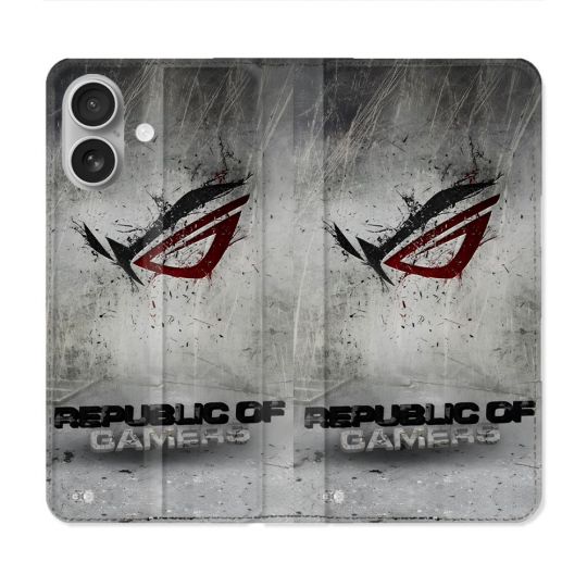 Housse Cuir Portefeuille Pour Iphone 16 Plus ROG Gris