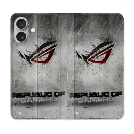 Housse Cuir Portefeuille Pour Iphone 16 Plus ROG Gris