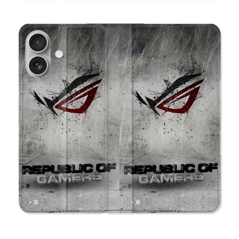 Housse Cuir Portefeuille Pour Iphone 16 Plus ROG Gris