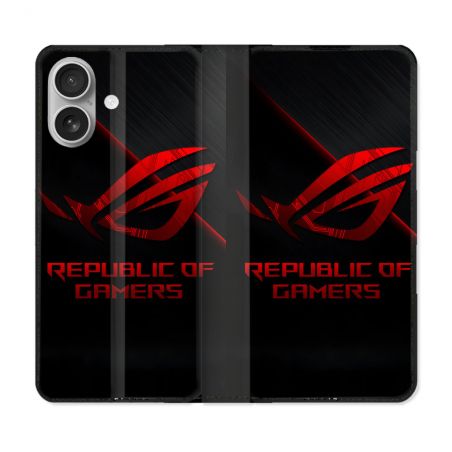 Housse Cuir Portefeuille Pour Iphone 16 Plus ROG Rouge