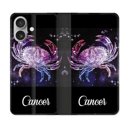 Housse Cuir Portefeuille Pour Iphone 16 Plus Signe Zodiaque 2 Cancer