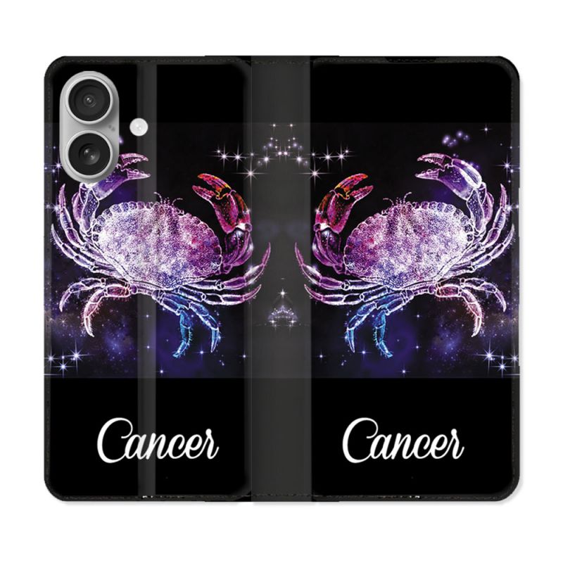 Housse Cuir Portefeuille Pour Iphone 16 Plus Signe Zodiaque 2 Cancer