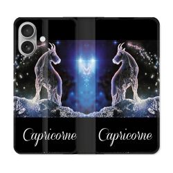 Housse Cuir Portefeuille Pour Iphone 16 Plus Signe Zodiaque 2 Capricorne