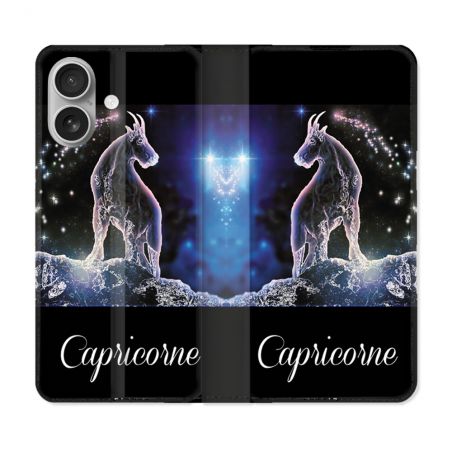 Housse Cuir Portefeuille Pour Iphone 16 Plus Signe Zodiaque 2 Capricorne