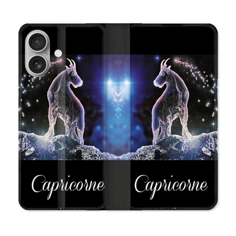Housse Cuir Portefeuille Pour Iphone 16 Plus Signe Zodiaque 2 Capricorne