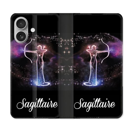 Housse Cuir Portefeuille Pour Iphone 16 Plus Signe Zodiaque 2 Sagittaire