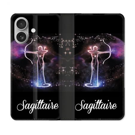 Housse Cuir Portefeuille Pour Iphone 16 Plus Signe Zodiaque 2 Sagittaire